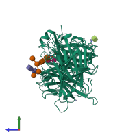 PDB entry 2qqw coloured by chain, side view.