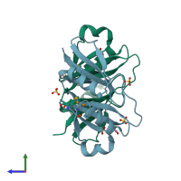 PDB entry 2qqz coloured by chain, side view.