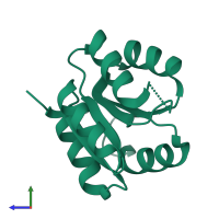 PDB entry 2qr3 coloured by chain, side view.