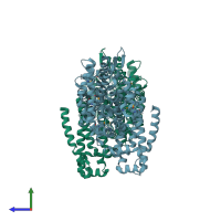 PDB entry 2qr4 coloured by chain, side view.