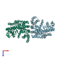PDB entry 2qr4 coloured by chain, top view.