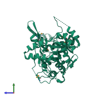 PDB entry 2qr6 coloured by chain, side view.