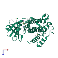 PDB entry 2qr7 coloured by chain, top view.