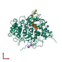 PDB entry 2qrb coloured by chain, front view.