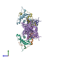 PDB entry 2qrc coloured by chain, side view.