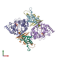 PDB entry 2qrd coloured by chain, front view.