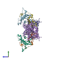 PDB entry 2qrd coloured by chain, side view.