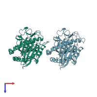 PDB entry 2qrt coloured by chain, top view.