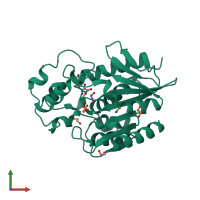 PDB entry 2qru coloured by chain, front view.