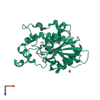 PDB entry 2qru coloured by chain, top view.