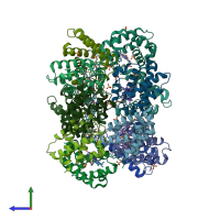 PDB entry 2qrw coloured by chain, side view.