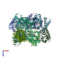 PDB entry 2qrw coloured by chain, top view.