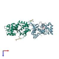 PDB entry 2qs2 coloured by chain, top view.