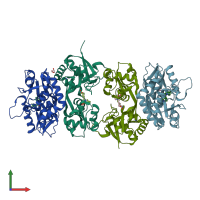 PDB entry 2qs4 coloured by chain, front view.