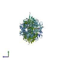 PDB entry 2qs4 coloured by chain, side view.