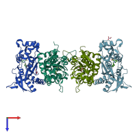 PDB entry 2qs4 coloured by chain, top view.