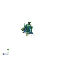 PDB entry 2qs6 coloured by chain, side view.