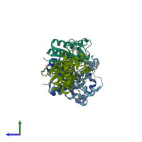 PDB entry 2qs7 coloured by chain, side view.