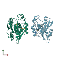 PDB entry 2qs9 coloured by chain, front view.