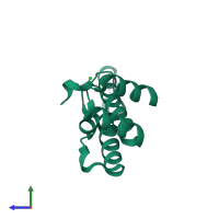 PDB entry 2qsa coloured by chain, side view.