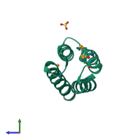 PDB entry 2qsb coloured by chain, side view.