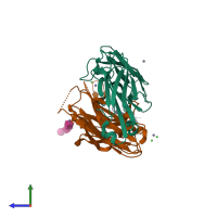 PDB entry 2qsc coloured by chain, side view.