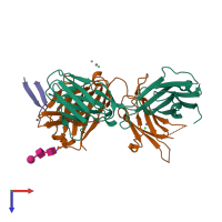 PDB entry 2qsc coloured by chain, top view.