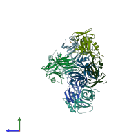 PDB entry 2qsd coloured by chain, side view.
