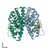 PDB entry 2qse coloured by chain, front view.