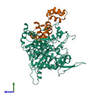 PDB entry 2qsf coloured by chain, side view.