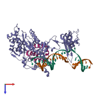 PDB entry 2qsg coloured by chain, top view.