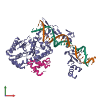 PDB entry 2qsh coloured by chain, front view.