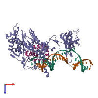 PDB entry 2qsh coloured by chain, top view.