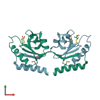 PDB entry 2qsi coloured by chain, front view.
