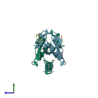PDB entry 2qsi coloured by chain, side view.