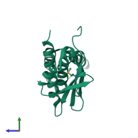 PDB entry 2qsr coloured by chain, side view.