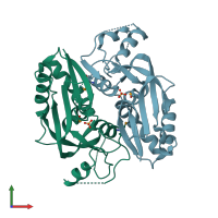 PDB entry 2qsx coloured by chain, front view.