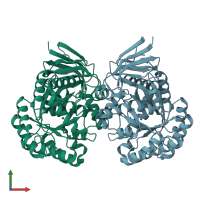 PDB entry 2qt3 coloured by chain, front view.