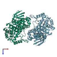 PDB entry 2qt3 coloured by chain, top view.