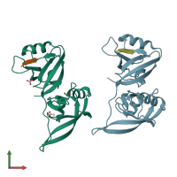 PDB entry 2qt5 coloured by chain, front view.