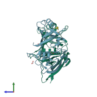 PDB entry 2qt5 coloured by chain, side view.