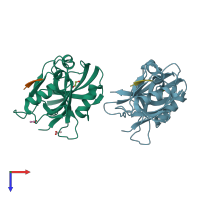 PDB entry 2qt5 coloured by chain, top view.