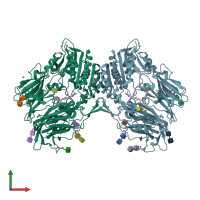 PDB entry 2qt9 coloured by chain, front view.