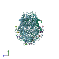 PDB entry 2qt9 coloured by chain, side view.