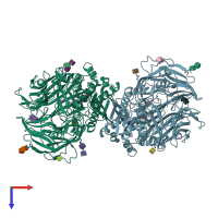 PDB entry 2qt9 coloured by chain, top view.