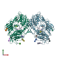 PDB entry 2qtb coloured by chain, front view.
