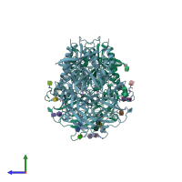 PDB entry 2qtb coloured by chain, side view.
