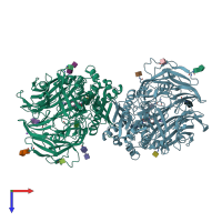 PDB entry 2qtb coloured by chain, top view.