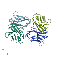 PDB entry 2qte coloured by chain, front view.