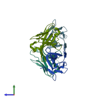 PDB entry 2qte coloured by chain, side view.